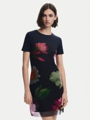 Desigual Sukienka codzienna Hamburgo 25SWVK14 Czarny Slim Fit. Czarne sukienki Desigual, na co dzień, xl, bez wzorów, z bawełny, bez kołnierzyka, bez ramiączek, proste. Za 229.99 zł.
