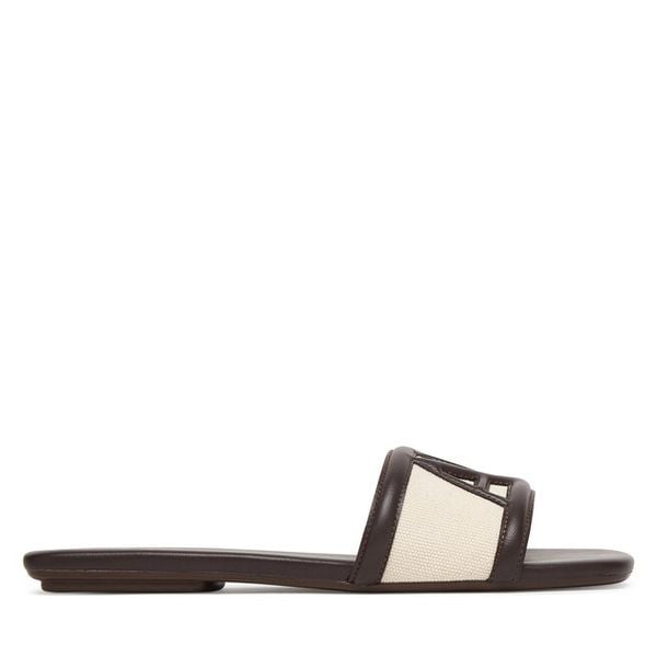 Klapki Armani Exchange. Brązowe klapki Armani Exchange, bez wzorów, bez obcasa, bez zapięcia. Za 599.99 zł.