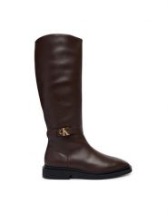 Calvin Klein Kozaki Square High Boot Lth Mg Hdw HW0HW03187 Brązowy. Brązowe kozaki Calvin Klein, bez wzorów, bez obcasa, na płaskiej podeszwie, bez zapięcia. Za 849.99 zł.