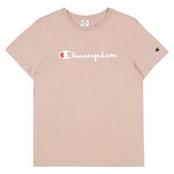 T-shirt Damski Markowy Rękaw. Brązowe t-shirty Champion, bez wzorów, sportowe, bez kołnierzyka, bez ramiączek. Za 130.99 zł.