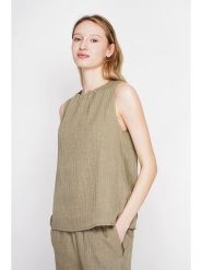 Le Jardin du Lin Lniany top w kolorze khaki rozmiar: 36. Brązowe topy Le jardin du lin, bez wzorów, ze lnu, bez kołnierzyka, bez ramiączek. Za 114.95 zł.