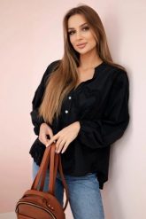 Bluzka bawełniana koszulowa w serca czarna. Czarne bluzki KESI, l, bez wzorów, z bawełny, eleganckie, bez kołnierzyka, bez ramiączek. Za 179.81 zł.