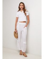 Lin Passion Lniane spodnie w kolorze białym rozmiar: 38/40. Białe spodnie materiałowe Lin Passion, bez wzorów, ze lnu, klasyczne, z standardowym stanem. Za 130.99 zł.