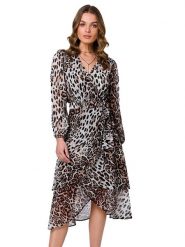 Stylove Sukienka w kolorze kremowym rozmiar: M. Brązowe sukienki Stylove, m, bez wzorów, z tkaniny, bez kołnierzyka, bez ramiączek, midi, kopertowe. Za 401.95 zł.
