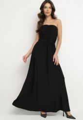 Czarna Sukienka Koktajlowa Bandeau z Wiskozą Ozdobiona Marszczeniem Nalithae. Czarne sukienki Born2be, na co dzień, l, bez wzorów, z jeansu, eleganckie, bez kołnierzyka, bez ramiączek, maxi, kopertowe. W wyprzedaży za 178.49 zł.