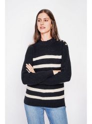 C& Jo Sweter w kolorze czarno-białym rozmiar: 42. Białe swetry C& Jo, bez wzorów, ze splotem, klasyczne, bez ramiączek. Za 121.99 zł.