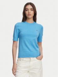 Tommy Hilfiger Sweter WW0WW49705 Niebieski Slim Fit. Niebieskie swetry Tommy Hilfiger, xs, bez wzorów, z bawełny, bez ramiączek. Za 369.99 zł.