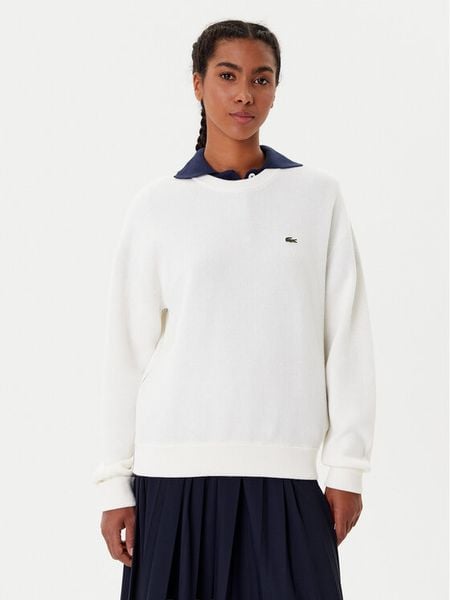 Lacoste Sweter AF4158 Écru Regular Fit. Swetry Lacoste, bez wzorów, z bawełny, bez ramiączek. Za 619.99 zł.