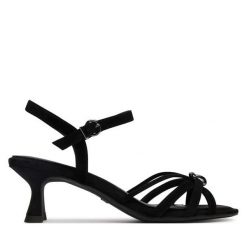 Sandały Tamaris. Czarne sandały Tamaris, bez wzorów, bez obcasa, na słupku, bez zapięcia. Za 329.99 zł.