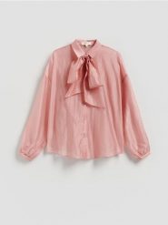 Koszula z lyocellem - różowy. Czerwone koszule Reserved, l, bez wzorów, z lyocellu, bez kołnierzyka, bez ramiączek. Za 179.99 zł.