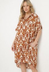 Brązowa Pudełkowa Sukienka Koszulowa z Wiskozy w Ornamentalny Print Vanisse. Brązowe sukienki Born2be, na co dzień, l, bez wzorów, z wiskozy, bez kołnierzyka, bez ramiączek, mini, koszulowe. Za 89.99 zł.