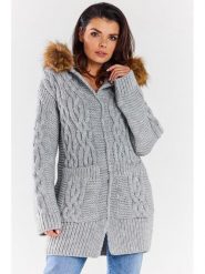 Awama Kardigan w kolorze szarym rozmiar: onesize. Szare swetry Awama, bez wzorów, ze splotem, bez ramiączek. Za 318.45 zł.