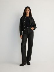 Jeansowa kurtka - dark grey jeans. Szare kurtki Reserved, l, bez wzorów, z bawełny, bez kaptura. W wyprzedaży za 79.99 zł.