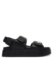Tommy Hilfiger Sandały Leather Sporty Platform Sandal FW0FW09119 Czarny. Czarne sandały Tommy Hilfiger, bez wzorów, ze skóry, sportowe, bez obcasa, na płaskiej podeszwie, bez zapięcia. Za 519.99 zł.
