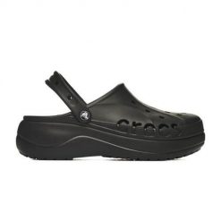 Buty do chodzenia damskie Crocs Baya Platform Clog. Czarne buty treningowe Crocs, bez wzorów, z materiału, bez zapięcia, trekkingowe. W wyprzedaży za 209.00 zł.