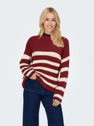 ONLY Sweter w kolorze czerwono-kremowym rozmiar: M. Brązowe swetry ONLY, m, bez wzorów, ze splotem, bez ramiączek. Za 140.20 zł.