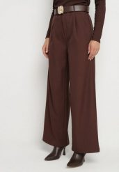 Brązowe Garniturowe Spodnie o Szerokim Kroju z Paskiem z Geometryczną Klamrą Lanorra. Brązowe jeansy Born2be, l, bez wzorów, z jeansu, eleganckie. Za 119.99 zł.
