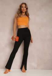 Czarne Spodnie Flare z Rozcięciem przy Nogawce Hekenia. Czarne jeansy Renee, l, bez wzorów, z jeansu, eleganckie. W wyprzedaży za 63.99 zł.