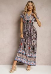 Niebiesko-Czarna Długa Sukienka z Wiskozy w Print Paisley o Kopertowym Dekolcie Dircsa. Niebieskie sukienki Renee, na co dzień, s, bez wzorów, z tkaniny, boho, bez kołnierzyka, bez ramiączek, maxi, kopertowe. W wyprzedaży za 41.99 zł.