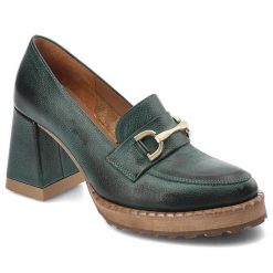 Zielone Półbuty Armodo Eleganckie Obuwie Damskie. Zielone półbuty wsuwane Armodo, bez wzorów, ze skóry, eleganckie, bez obcasa, na obcasie. Za 389.00 zł.
