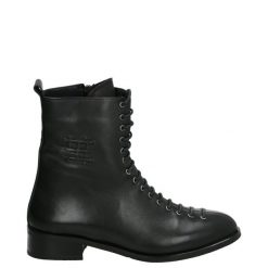 SZNUROWANE BOTKI AC0008 101 BLACK. Czarne botki Venezia, bez wzorów, ze skóry, bez obcasa, bez zapięcia. Za 199.00 zł.