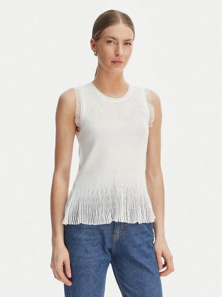Rinascimento Bluzka CFM0012241003 Biały Slim Fit. Białe bluzki Rinascimento, l, bez wzorów, z syntetyku, bez kołnierzyka, bez ramiączek. Za 279.99 zł.