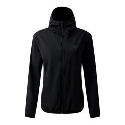 Kurtka Softshellowa Damska Iced. Czarne kurtki przejściowe sportowe Dare 2b, na jesień, xs, bez wzorów, z elastanu, z kapturem, trekkingowe. Za 148.99 zł.