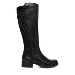 Kozaki Rieker. Czarne kozaki Rieker, bez wzorów, bez obcasa, na słupku, bez zapięcia. Za 529.99 zł.