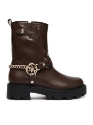 Guess Botki FLFYAZ ELE10 Brązowy. Brązowe botki Guess, z aplikacjami, ze skóry, bez obcasa, na płaskiej podeszwie, bez zapięcia. Za 674.99 zł.