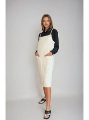 Monki Sukienka w kolorze kremowym rozmiar: L. Brązowe sukienki Monki, l, bez wzorów, z bawełny, bez kołnierzyka, bez ramiączek, midi. Za 43.99 zł.