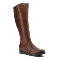 Brązowe Kozaki Remonte Eleganckie Obuwie Damskie. Brązowe kozaki Remonte, bez wzorów, ze skóry, eleganckie, bez obcasa, na obcasie, bez zapięcia. Za 499.00 zł.