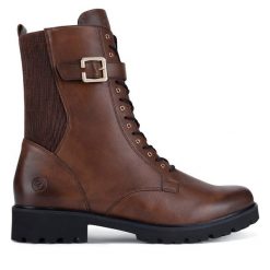 Botki Remonte. Brązowe botki Remonte, bez wzorów, bez obcasa, na płaskiej podeszwie, bez zapięcia. Za 399.00 zł.