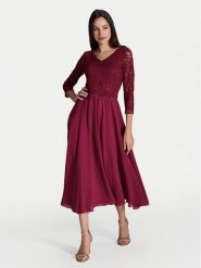 Swing Sukienka koktajlowa 5AI08900 Bordowy Regular Fit. Czerwone sukienki Swing, bez wzorów, z syntetyku, wizytowe, bez kołnierzyka, bez ramiączek. Za 439.99 zł.