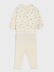Bawełniany komplet: bluza i legginsy - kremowy. Białe legginsy sportowe Sinsay, l, bez wzorów, z bawełny. Za 25.99 zł.