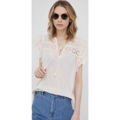 Pepe Jeans bluzka STELLA damska kolor beżowy gładka. Brązowe bluzki Pepe Jeans, m, bez wzorów, z jeansu, bez kołnierzyka, bez ramiączek. W wyprzedaży za 209.99 zł.