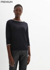 Sweter z domieszką jedwabiu. Brązowe swetry bonprix, bez wzorów, eleganckie, bez ramiączek. Za 119.99 zł.