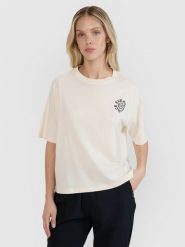 4F T-shirt oversize z nadrukiem damski - biały XS. Białe t-shirty 4f, xs, bez wzorów, z bawełny, klasyczne, bez kołnierzyka, bez ramiączek. W wyprzedaży za 59.99 zł.