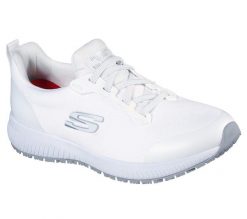 Obuwie Sportowe Damskie Skechers Work: Squad SR Biały. Białe buty treningowe Skechers, bez wzorów, z materiału, bez zapięcia. Za 233.99 zł.