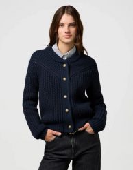 DAMSKI SWETER WRANGLER WESTERN CARDIGAN DARK NAVY 112370796. Niebieskie swetry Wrangler, xs, bez wzorów, bez ramiączek. Za 199.99 zł.