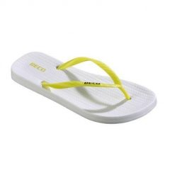 Beco Sunshine klapki damskie - biało-żółte. Żółte klapki 47 Brand, bez wzorów, bez obcasa, bez zapięcia. Za 198.99 zł.
