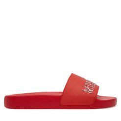 Klapki LOVE MOSCHINO. Czerwone klapki Love Moschino, bez wzorów, bez obcasa, bez zapięcia. Za 649.99 zł.