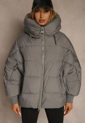 Szara Oversizowa Kurtka Puffer z Kaputrem Mevenassa. Szare kurtki Renee, m, bez wzorów, z dzianiny, eleganckie, bez kaptura. Za 299.99 zł.