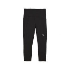 Damskie legginsy treningowe typu capri z wysokim stanem ESSENTIALS PUMA. Czarne legginsy Puma, bez wzorów, sportowe. W wyprzedaży za 124.00 zł.