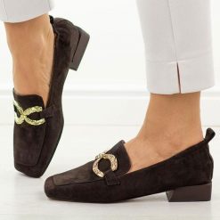 Czekoladowe skórzane mokasyny damskie DiA 3115. Brązowe mokasyny DiA, bez wzorów, z jeansu. Za 449.00 zł.