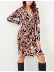 Milan Kiss Sukienka ze wzorem rozmiar: XL. Sukienki Milan Kiss, na co dzień, xl, bez wzorów, bez kołnierzyka, bez ramiączek, midi, kopertowe. Za 130.99 zł.