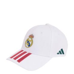 Czapka bejsbolowa Real Madryt. Białe czapki z daszkiem adidas, bez wzorów, z bawełny, eleganckie. Za 99.95 zł.