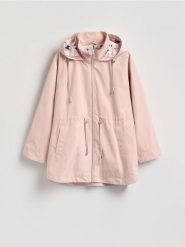 Kurtka parka z kapturem - brudny róż. Czerwone płaszcze Reserved, l, bez wzorów, z tkaniny, z kapturem. Za 179.99 zł.