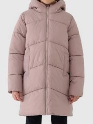 4F Płaszcz puchowy w kolorze beżowym rozmiar: 158. Brązowe płaszcze 4f, na zimę, bez wzorów, z puchu, bez kaptura. Za 112.99 zł.