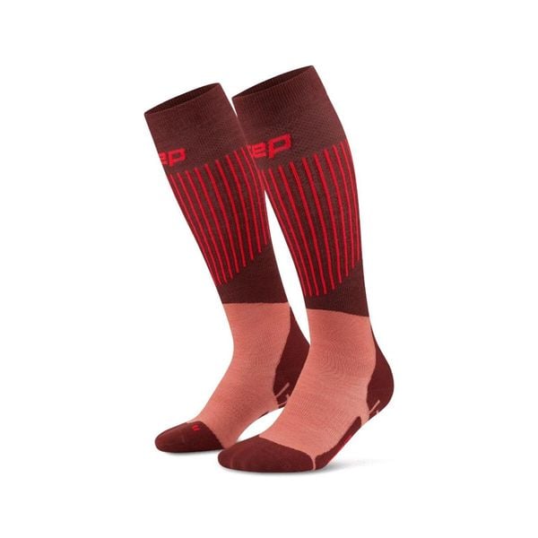 Damskie skarpety kompresyjne na zimę Ski Ultralight CEP. Czerwone skarpetki CEP, bez wzorów, z elastanu. Za 199.00 zł.