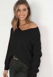 Czarny Sweter z Wiskozy Oversize Yorate. Czarne swetry Born2be, uniwersalny, bez wzorów, z bawełny, eleganckie, bez ramiączek. W wyprzedaży za 93.49 zł.